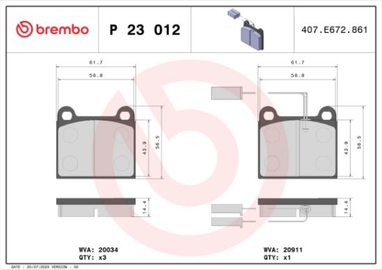 Obrázok Sada brzdových platničiek kotúčovej brzdy BREMBO  P23012