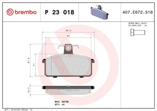 Obrázok Sada brzdových platničiek kotúčovej brzdy BREMBO  P23018
