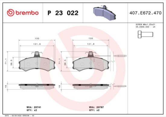 Obrázok Sada brzdových platničiek kotúčovej brzdy BREMBO  P23022