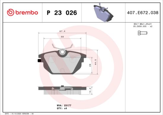Obrázok Sada brzdových platničiek kotúčovej brzdy BREMBO  P23026