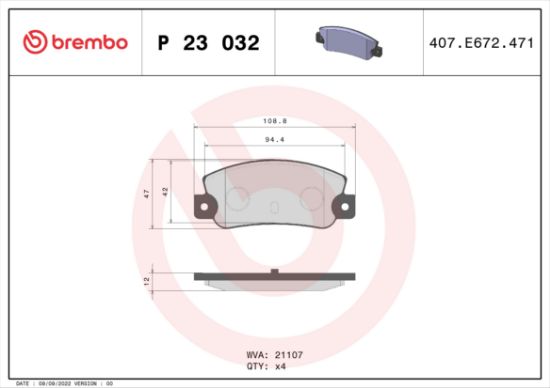 Obrázok Sada brzdových platničiek kotúčovej brzdy BREMBO  P23032