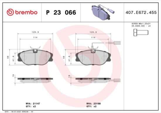 Obrázok Sada brzdových platničiek kotúčovej brzdy BREMBO  P23066