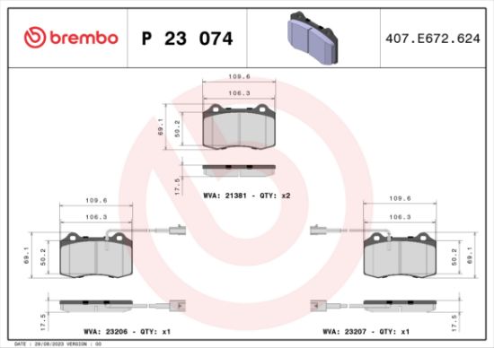 Obrázok Sada brzdových platničiek kotúčovej brzdy BREMBO  P23074