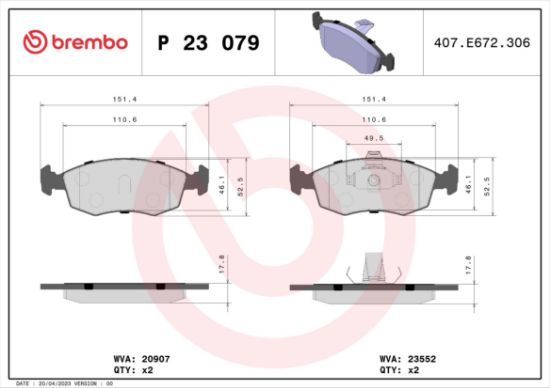 Obrázok Sada brzdových platničiek kotúčovej brzdy BREMBO  P23079