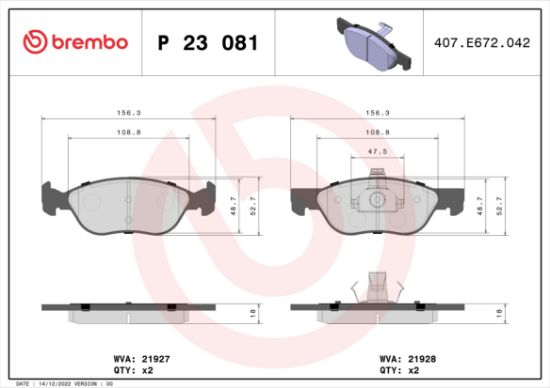 Obrázok Sada brzdových platničiek kotúčovej brzdy BREMBO  P23081