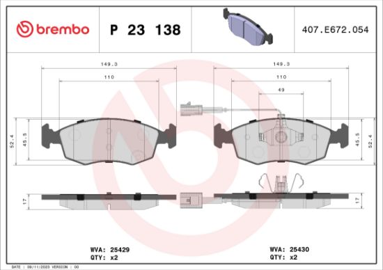 Obrázok Sada brzdových platničiek kotúčovej brzdy BREMBO  P23138