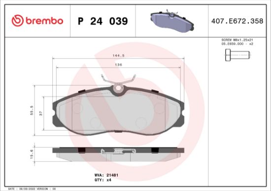 Obrázok Sada brzdových platničiek kotúčovej brzdy BREMBO  P24039