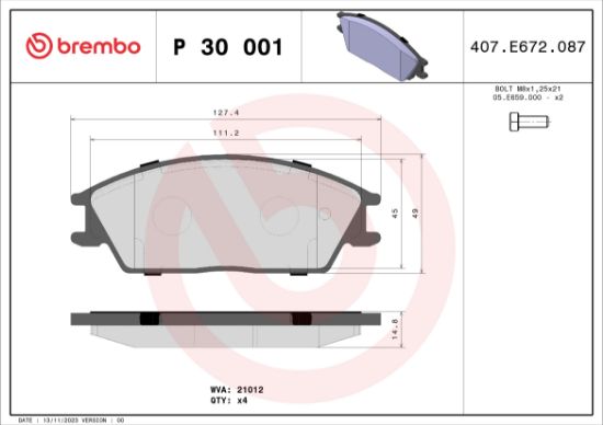 Obrázok Sada brzdových platničiek kotúčovej brzdy BREMBO  P30001