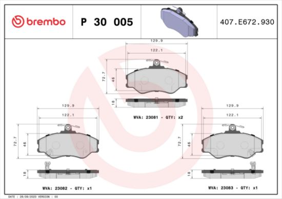 Obrázok Sada brzdových platničiek kotúčovej brzdy BREMBO  P30005