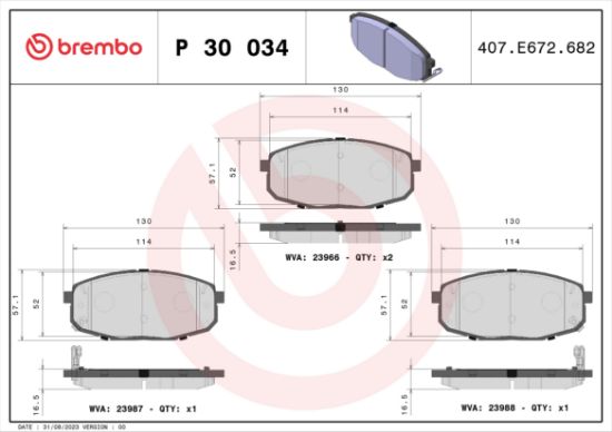 Obrázok Sada brzdových platničiek kotúčovej brzdy BREMBO  P30034