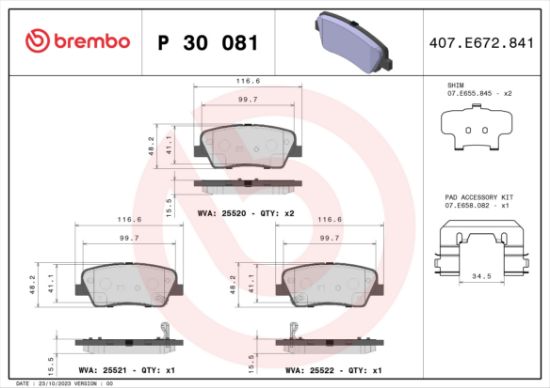 Obrázok Sada brzdových platničiek kotúčovej brzdy BREMBO  P30081