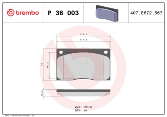 Obrázok Sada brzdových platničiek kotúčovej brzdy BREMBO  P36003