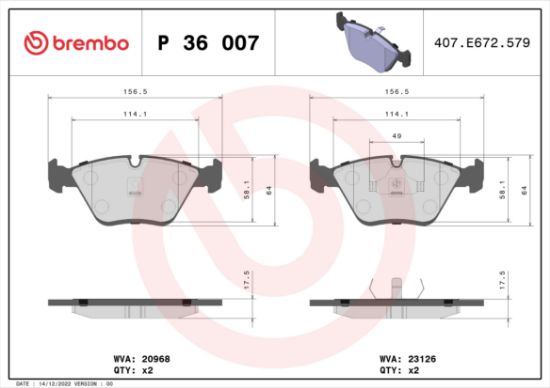Obrázok Sada brzdových platničiek kotúčovej brzdy BREMBO  P36007