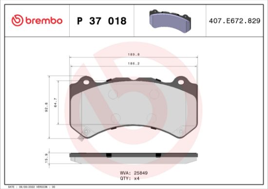Obrázok Sada brzdových platničiek kotúčovej brzdy BREMBO  P37018