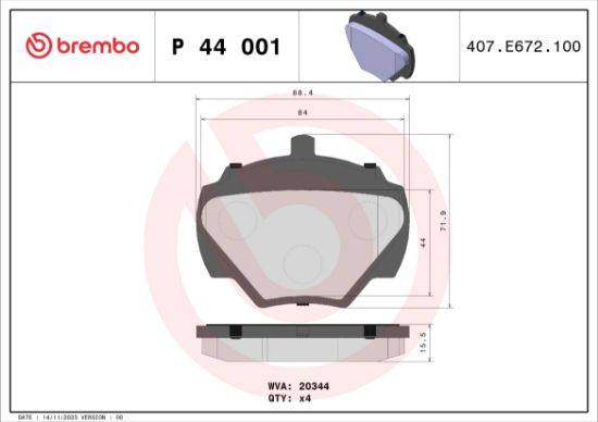 Obrázok Sada brzdových platničiek kotúčovej brzdy BREMBO  P44001