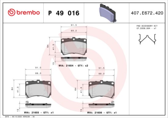Obrázok Sada brzdových platničiek kotúčovej brzdy BREMBO  P49016