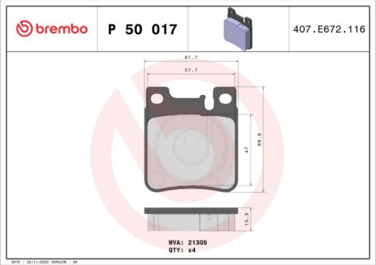 Obrázok Sada brzdových platničiek kotúčovej brzdy BREMBO  P50017