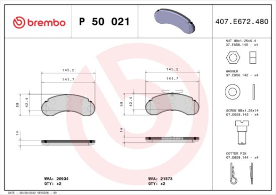 Obrázok Sada brzdových platničiek kotúčovej brzdy BREMBO  P50021