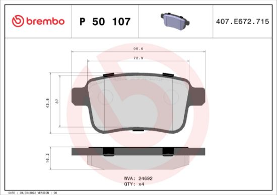 Obrázok Sada brzdových platničiek kotúčovej brzdy BREMBO  P50107