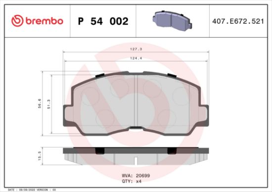 Obrázok Sada brzdových platničiek kotúčovej brzdy BREMBO  P54002