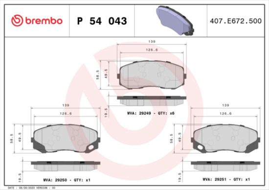 Obrázok Sada brzdových platničiek kotúčovej brzdy BREMBO  P54043
