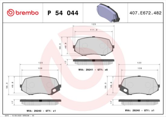 Obrázok Sada brzdových platničiek kotúčovej brzdy BREMBO  P54044
