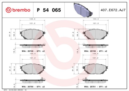 Obrázok Sada brzdových platničiek kotúčovej brzdy BREMBO  P54065