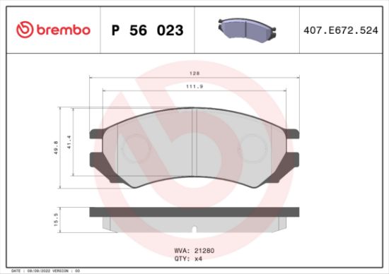 Obrázok Sada brzdových platničiek kotúčovej brzdy BREMBO  P83164