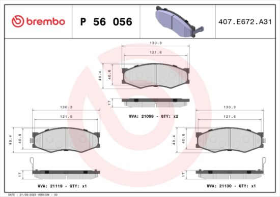 Obrázok Sada brzdových platničiek kotúčovej brzdy BREMBO  P56056