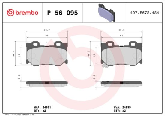 Obrázok Sada brzdových platničiek kotúčovej brzdy BREMBO  P56095
