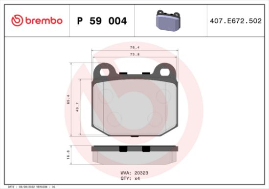 Obrázok Sada brzdových platničiek kotúčovej brzdy BREMBO  P59004