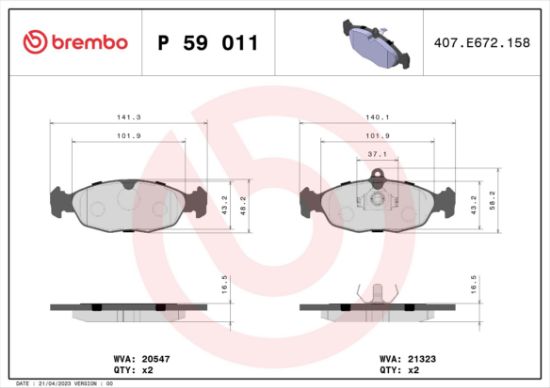 Obrázok Sada brzdových platničiek kotúčovej brzdy BREMBO  P59011