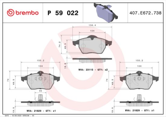 Obrázok Sada brzdových platničiek kotúčovej brzdy BREMBO  P59022