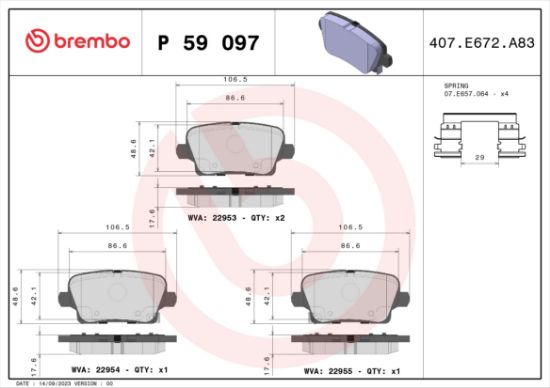 Obrázok Sada brzdových platničiek kotúčovej brzdy BREMBO  P59097
