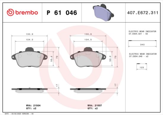 Obrázok Sada brzdových platničiek kotúčovej brzdy BREMBO  P61046