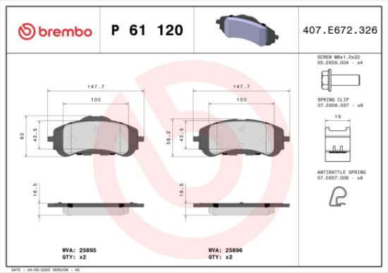 Obrázok Sada brzdových platničiek kotúčovej brzdy BREMBO  P61120