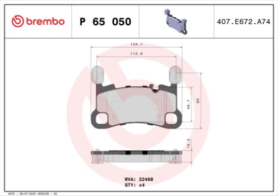 Obrázok Sada brzdových platničiek kotúčovej brzdy BREMBO  P65050