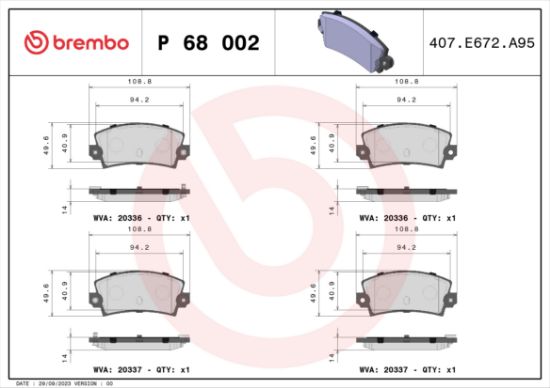 Obrázok Sada brzdových platničiek kotúčovej brzdy BREMBO  P68002
