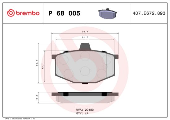 Obrázok Sada brzdových platničiek kotúčovej brzdy BREMBO  P68005