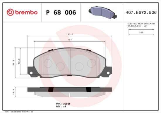 Obrázok Sada brzdových platničiek kotúčovej brzdy BREMBO  P68006