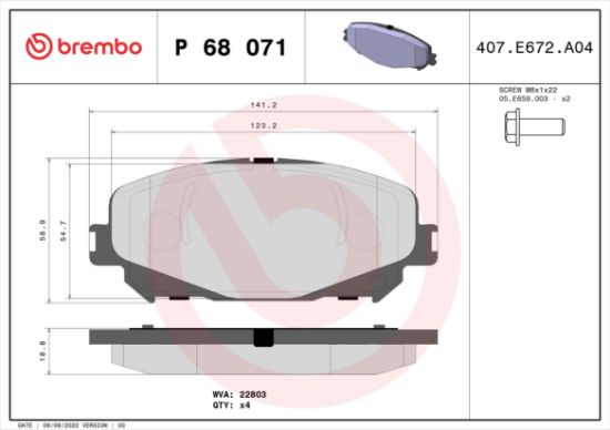 Obrázok Sada brzdových platničiek kotúčovej brzdy BREMBO  P68071