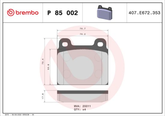 Obrázok Sada brzdových platničiek kotúčovej brzdy BREMBO  P85002