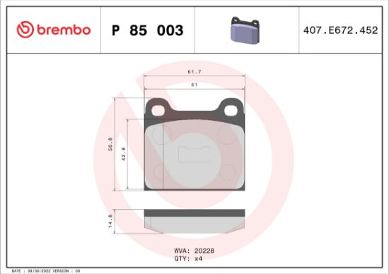 Obrázok Sada brzdových platničiek kotúčovej brzdy BREMBO  P85003