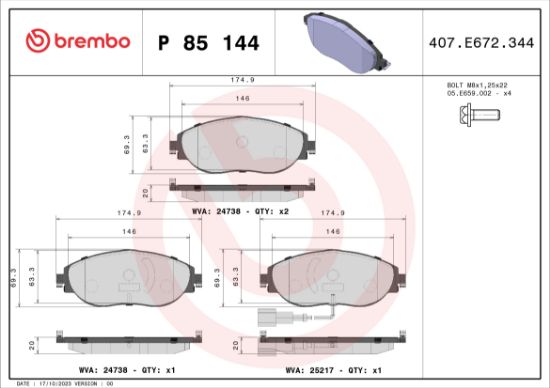 Obrázok Sada brzdových platničiek kotúčovej brzdy BREMBO DIRECTIONAL BRAKE PADS P85144
