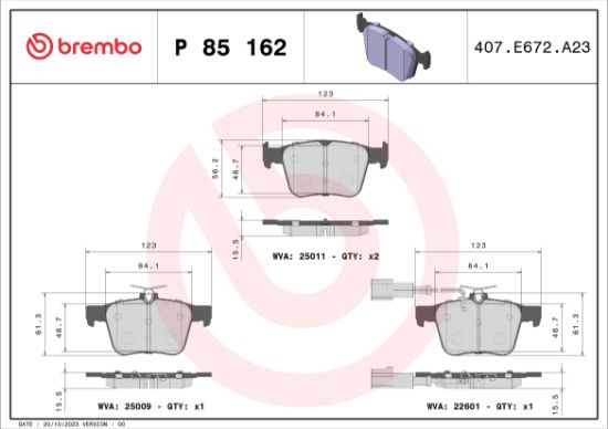 Obrázok Sada brzdových platničiek kotúčovej brzdy BREMBO  P85162