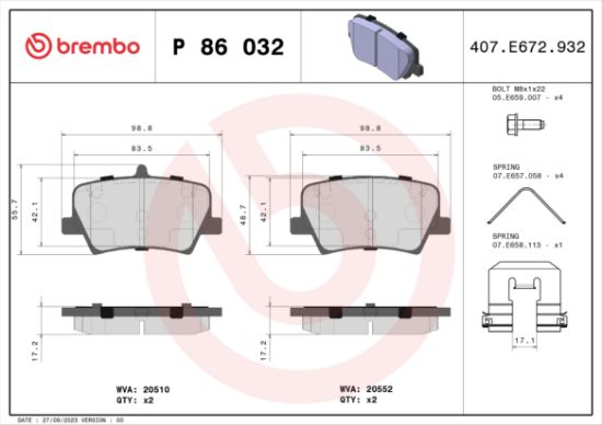 Obrázok Sada brzdových platničiek kotúčovej brzdy BREMBO  P86032