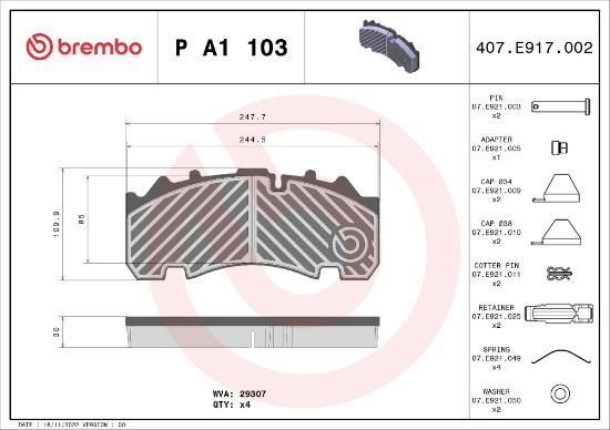 Obrázok Sada brzdových platničiek kotúčovej brzdy BREMBO  PA1103