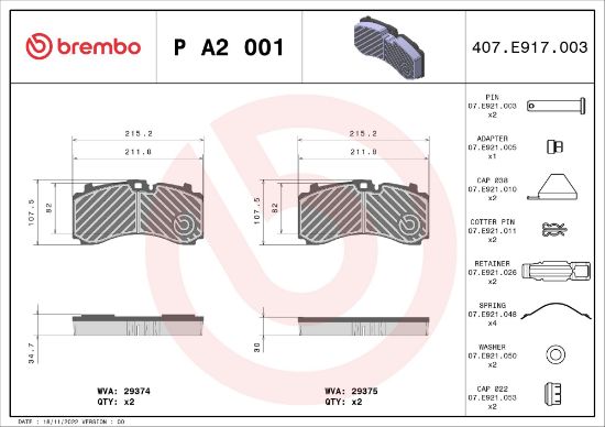 Obrázok Sada brzdových platničiek kotúčovej brzdy BREMBO  PA2001