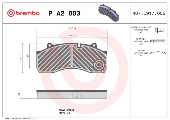 Obrázok Sada brzdových platničiek kotúčovej brzdy BREMBO  PA2003