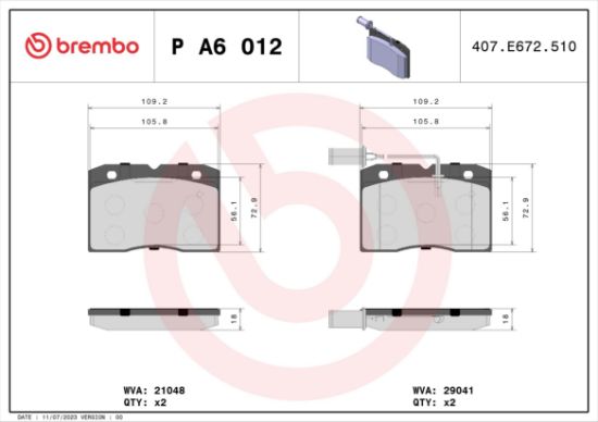 Obrázok Sada brzdových platničiek kotúčovej brzdy BREMBO  PA6012